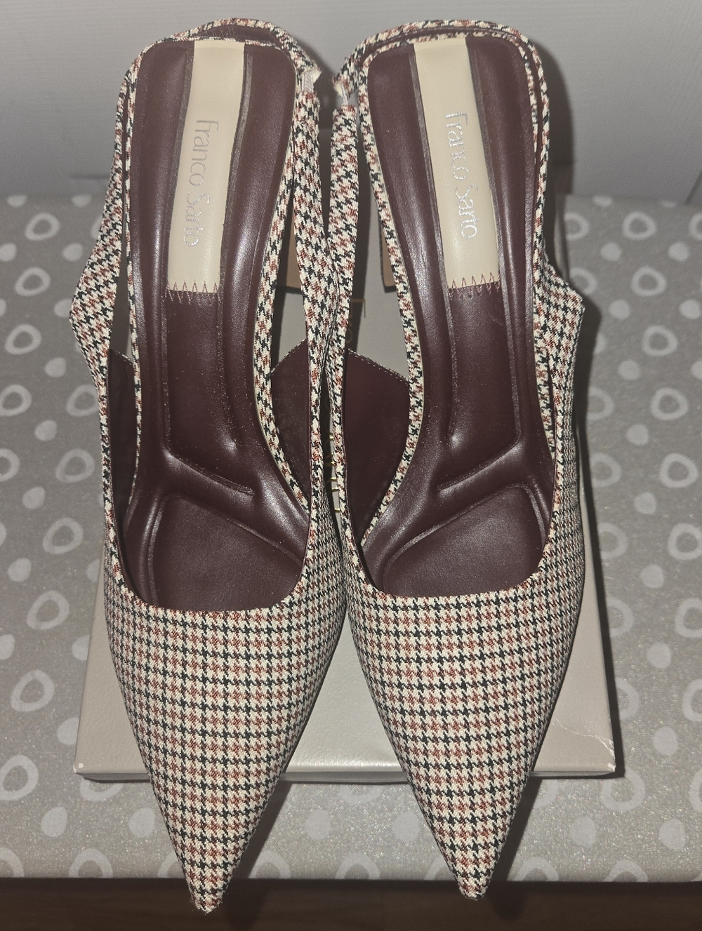 Franco Sarto Multicolor Houndstooth Pointed-Toe Slingback Heels